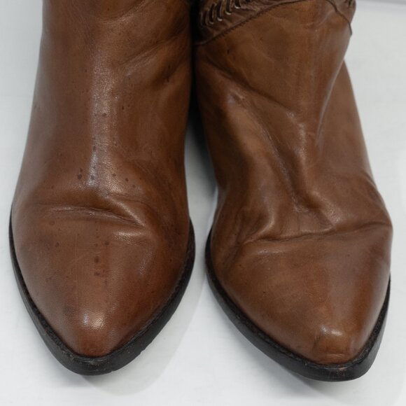 Brown Leather Boots Knee High Pirate Renaissance Cosplay  90s Harness Pull On - Picture 7 of 16